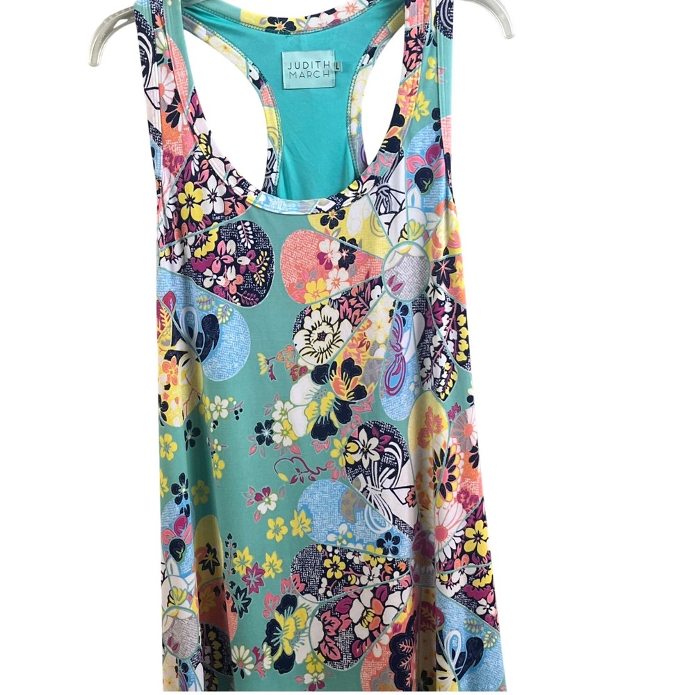 Judith‎ March Aqua Floral Geometric Sleeveless Racerback Maxi Dress Size Large - Picture 3 of 8